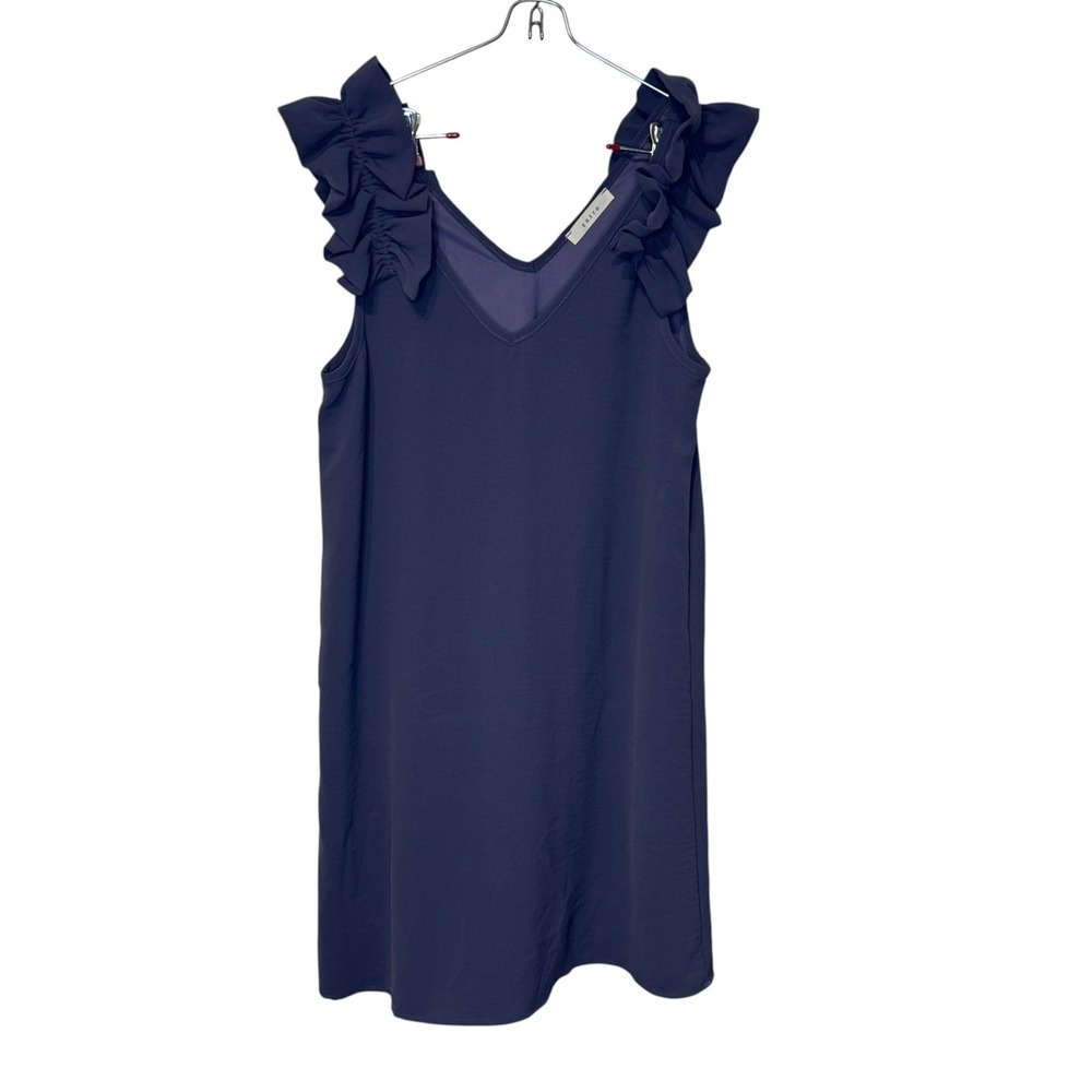 Entro Womens Shift Dress Ruffled Sleeve V-Neck Pullover Lined 5284 Purple Small